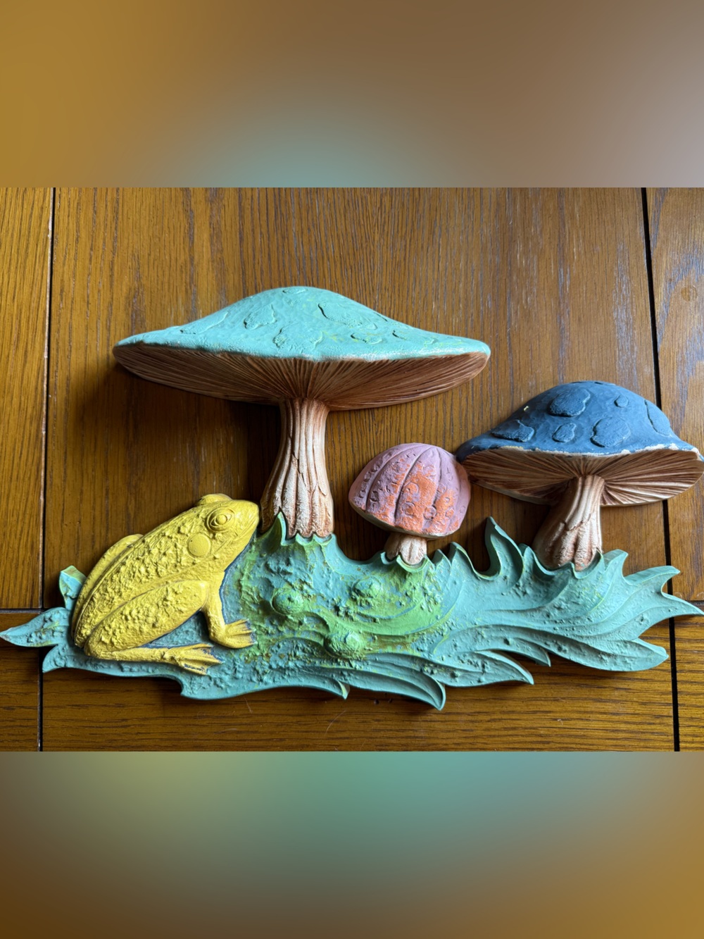 Vintage 1970 Dart Industries Mushroom Frog Wall Plaque MCM Woodland Decor